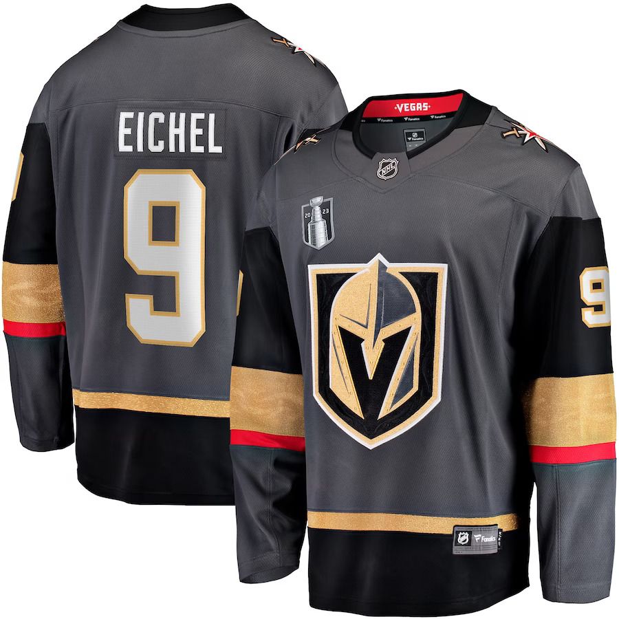 Men Vegas Golden Knights 9 Jack Eichel Fanatics Branded Black 2023 Stanley Cup Final Alternate Breakaway Player NHL Jersey